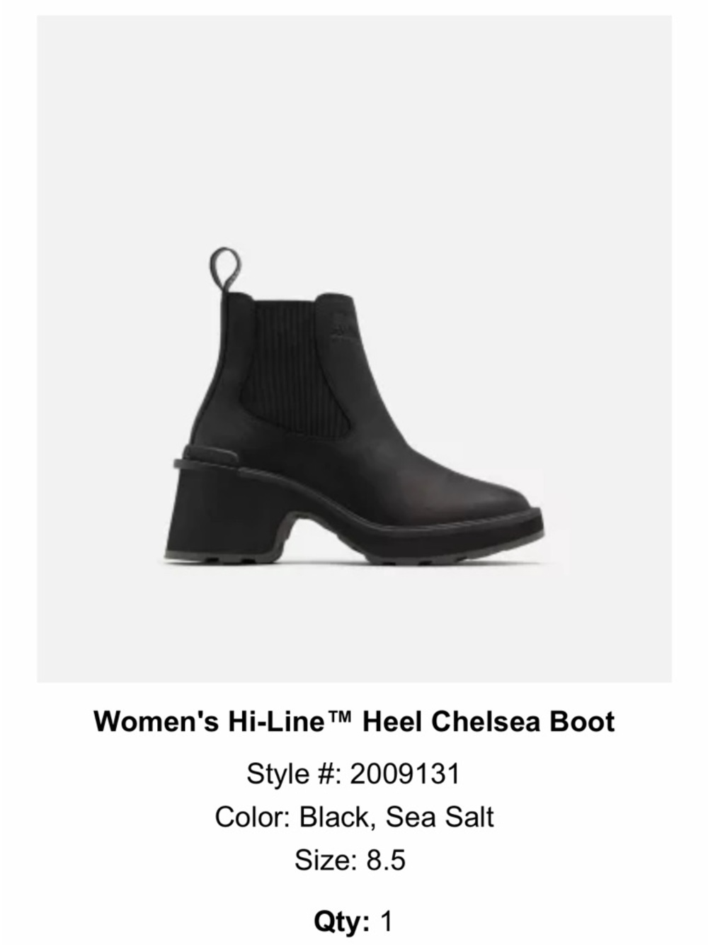 Sorel Black Chelsea Hi Line Heel Ankle Boots 8.5